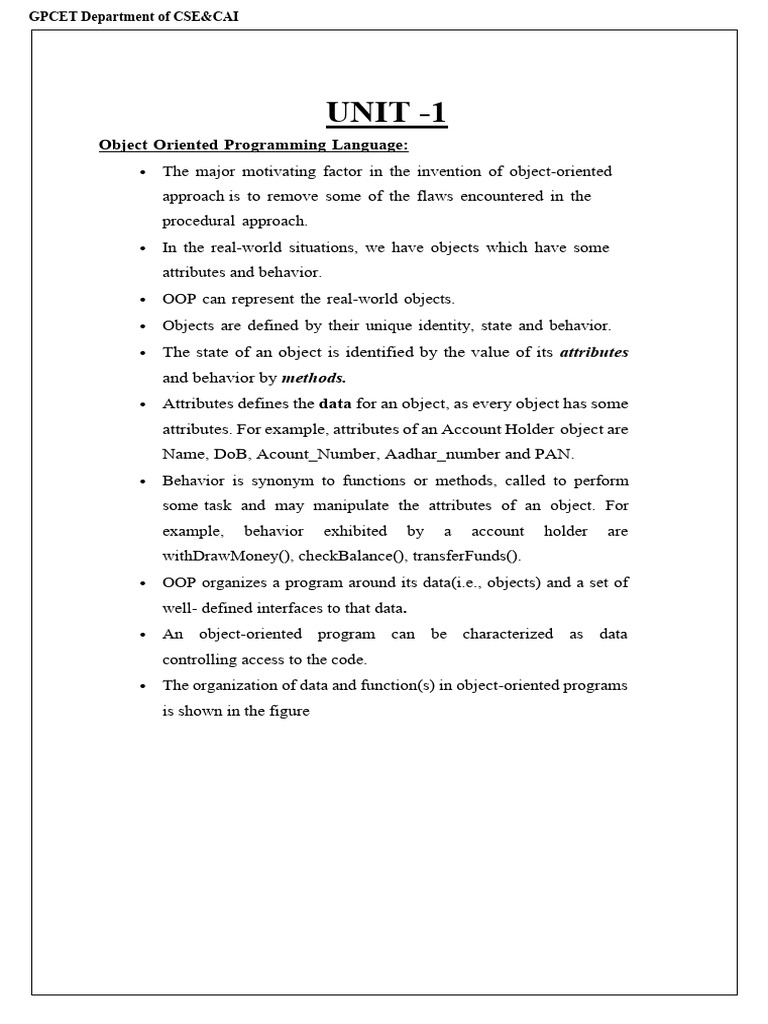 UNIT 1-1 | PDF | Object Oriented Programming | Java (Programming Language)