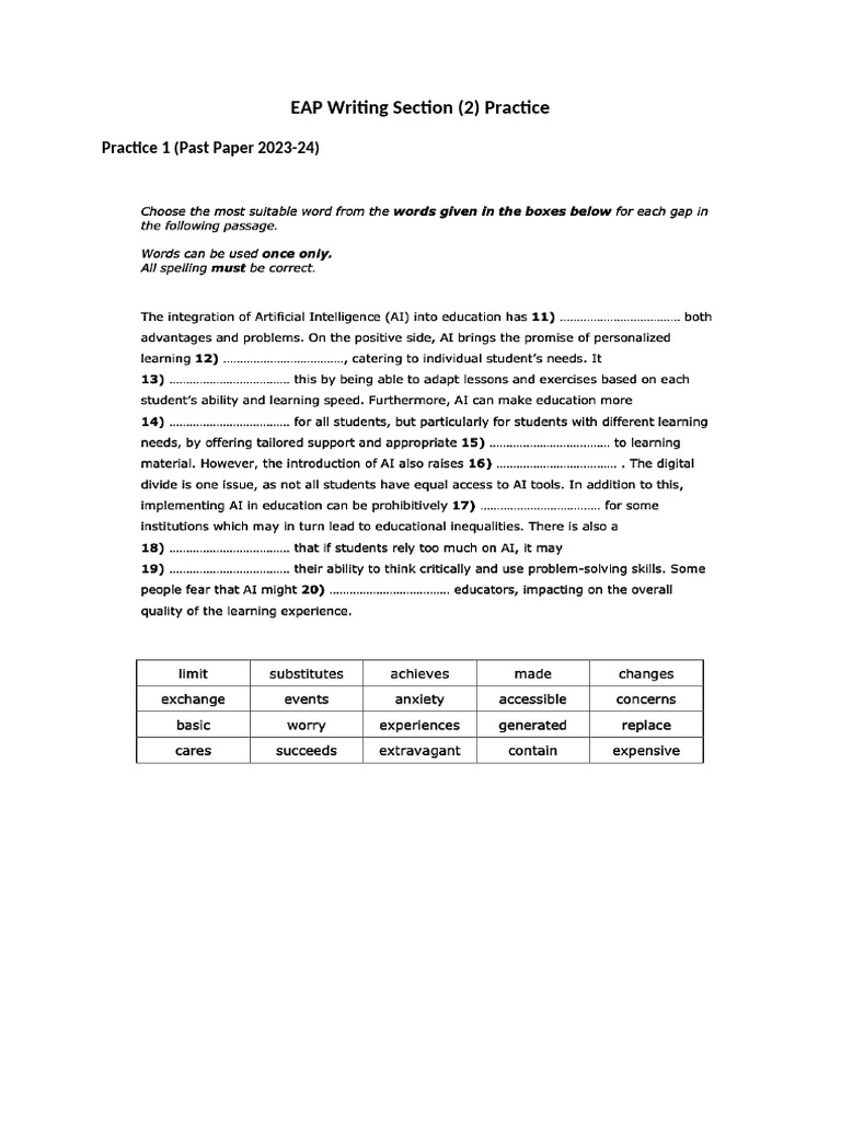 EAP Writing Section2 Practice | PDF