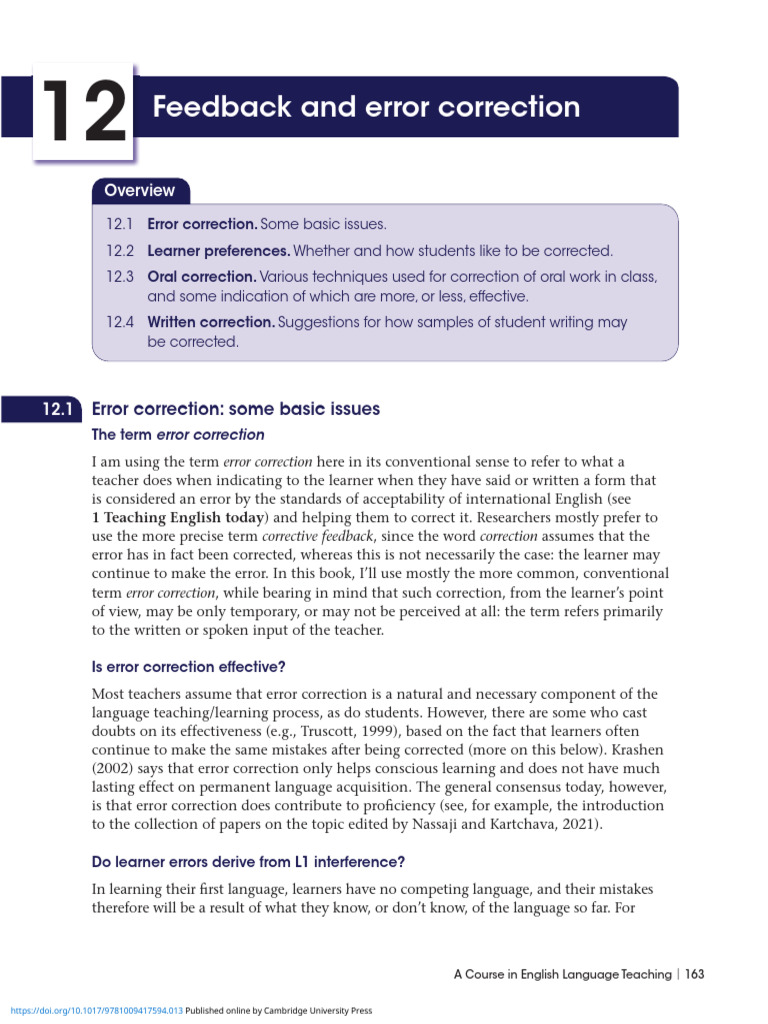 Feedback and Error Correction (1) | PDF | Second Language | Error