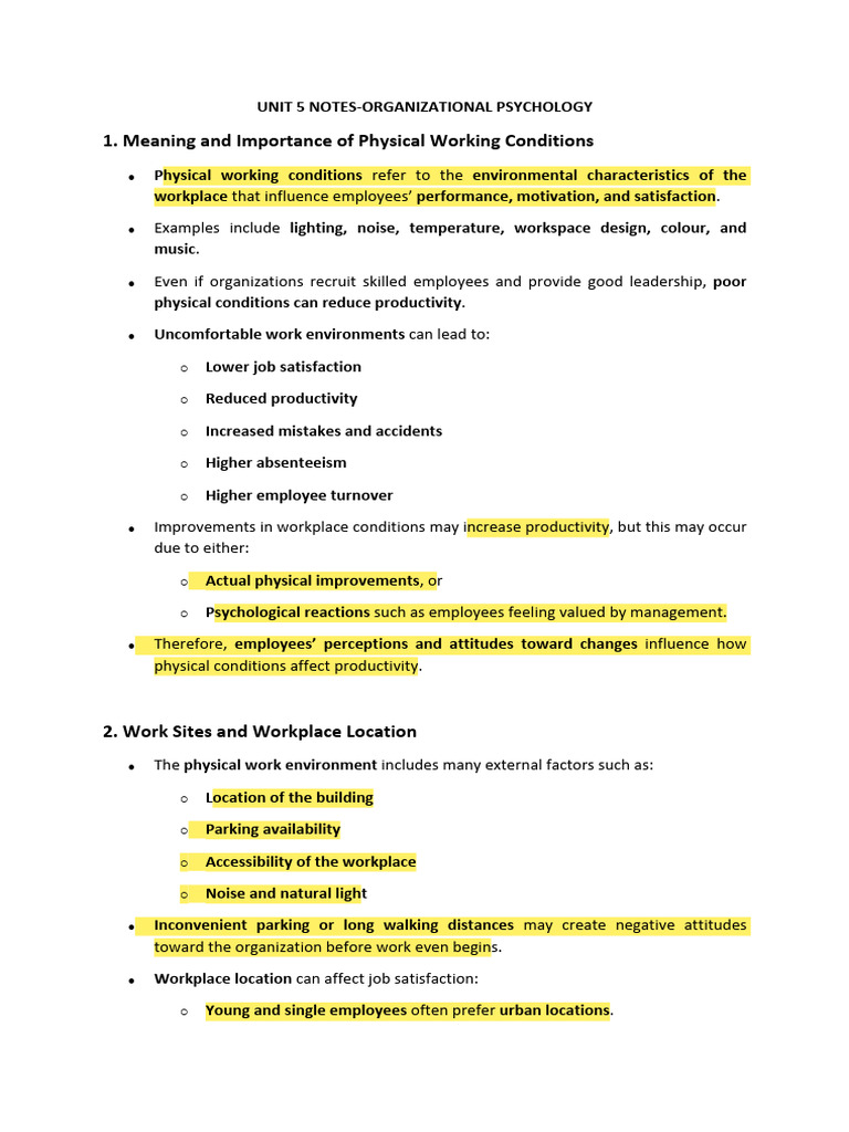 UNIT 5 NOTES OP - HIGHLIGHTED | PDF | Shift Work | Occupational Safety ...