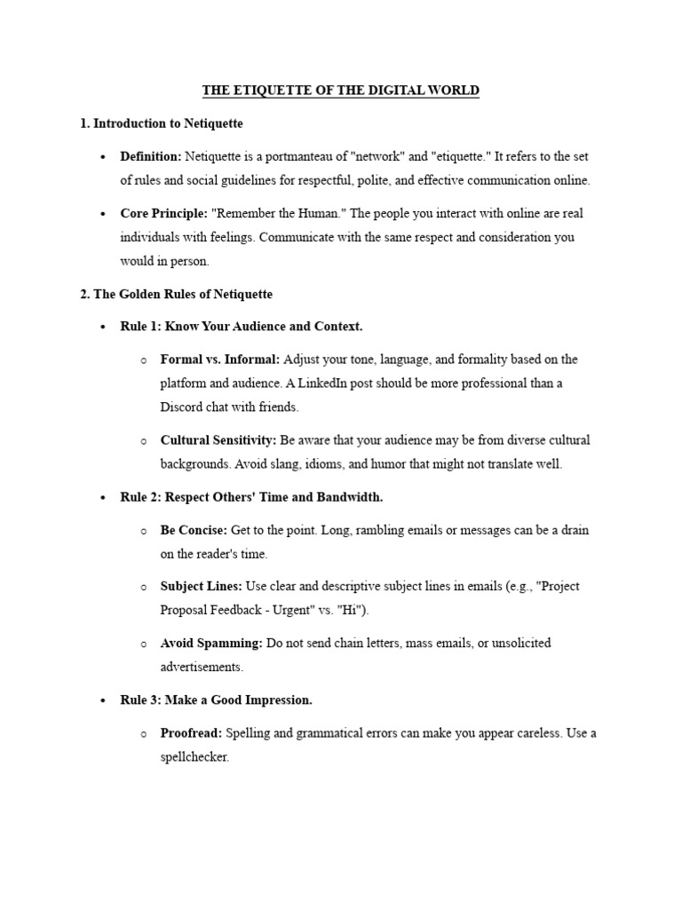 The Etiquette of the Digital World | PDF | Internet Forum | Online Chat