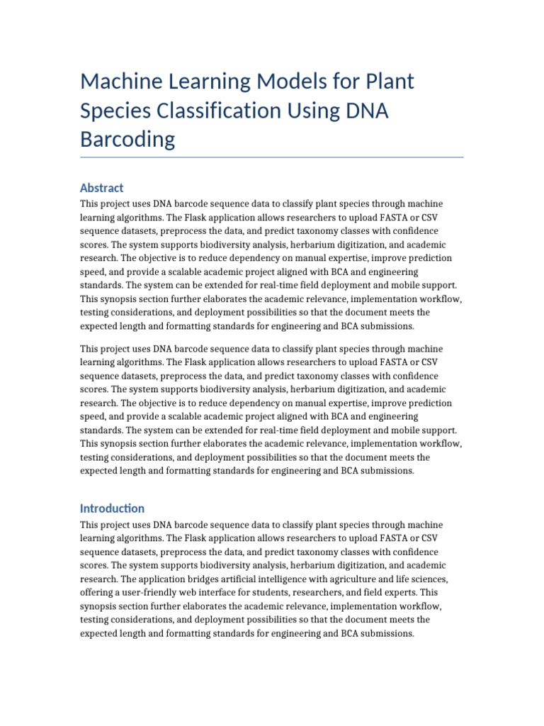 DNA Barcoding Plant Classification Synopsis | PDF | Machine Learning ...