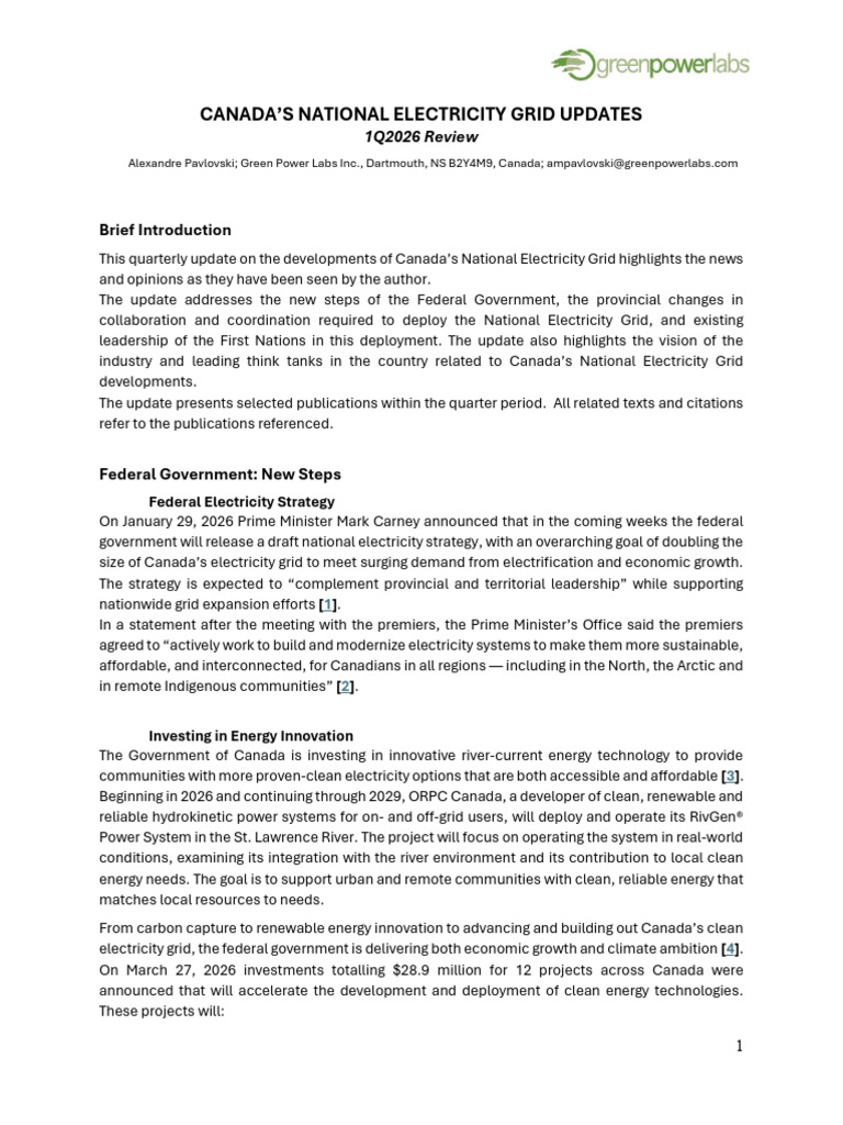 Canada's National Electricity Grid Updates 1Q2026 | PDF | Electrical ...
