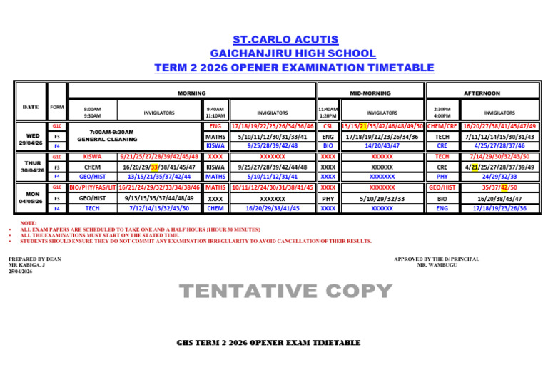 Ghs Term 2 2026 - Opener Exam TT | PDF
