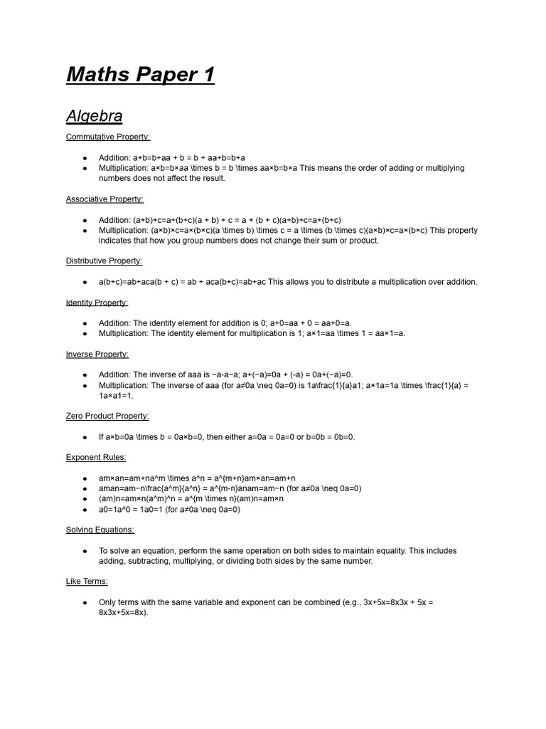 Maths p1 Notes | PDF | Function (Mathematics) | Elementary Mathematics