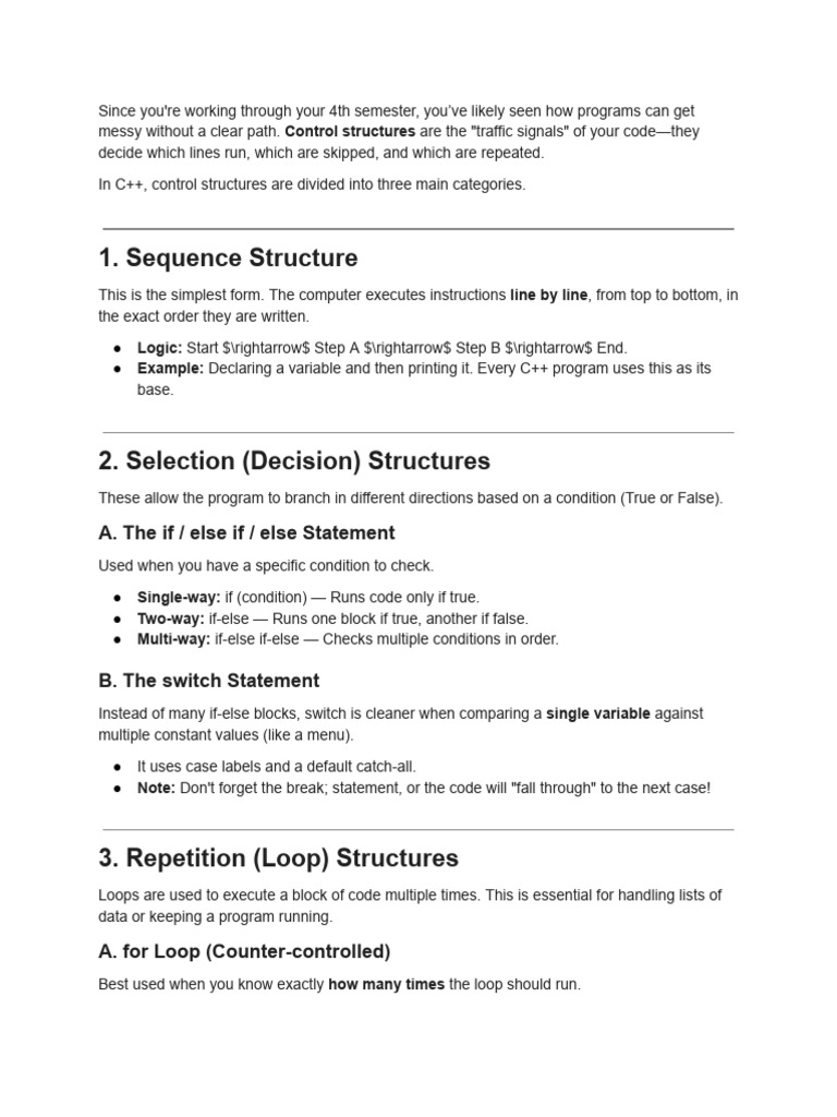 C++ Control Structures Explained | PDF | Control Flow | Computing