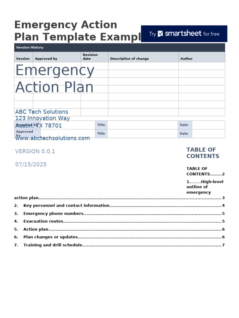 IC Emergency Action Plan Template Example WORD 0 | PDF | Emergency ...