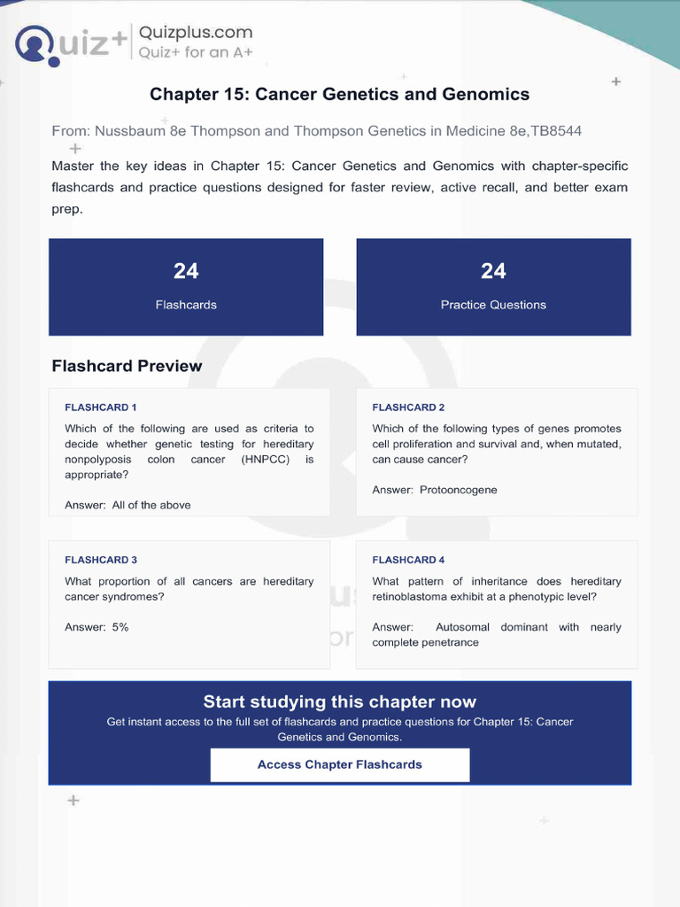Flashcards for Chapter 15 Cancer Genetics and Genomics | PDF