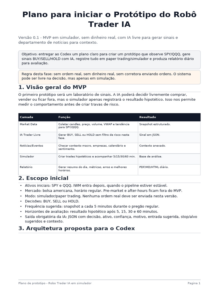 Plano_Prototipo_Robo_Trader_IA | PDF | Informática