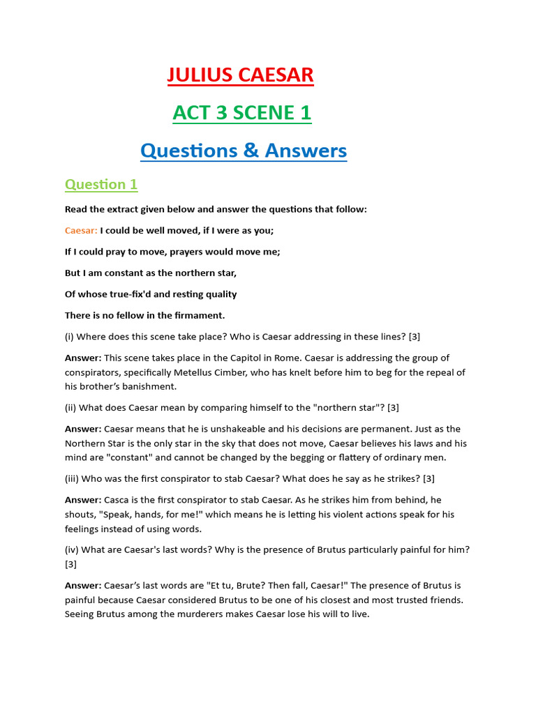 JULIUS CAESAR Act 3 Scene 1 Questions 0 Answers | PDF | Mark Antony ...