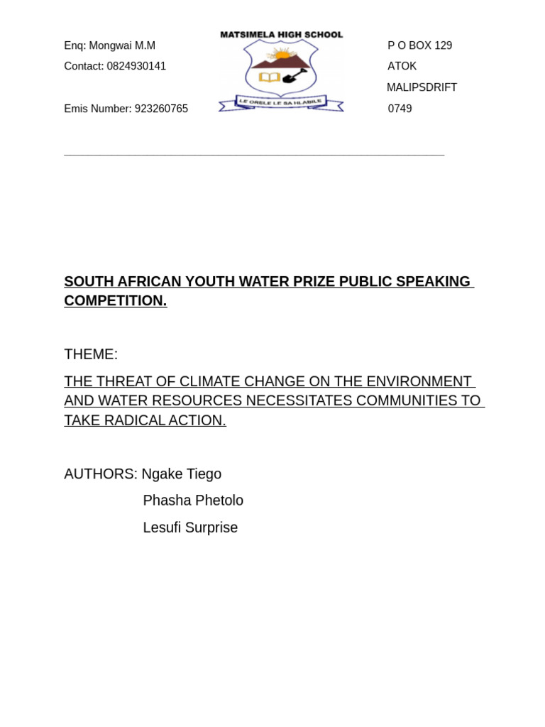 Saywp Matsimela Research Script | PDF | Climate Change | Climate Resilience