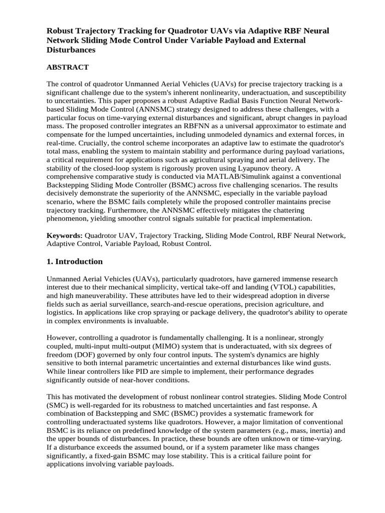 Robust Trajectory Tracking for Quadrotor UAVs via Adaptive RBF Neural ...