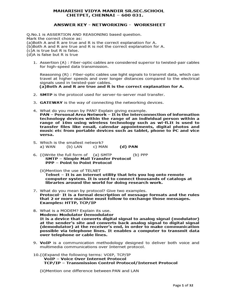 Answer Key Networking Worksheet | PDF | Computer Network | World Wide Web