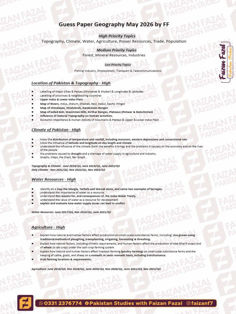 GEO 2026 Guess Paper Geography May 2026 by A4 | PDF | Indus River ...