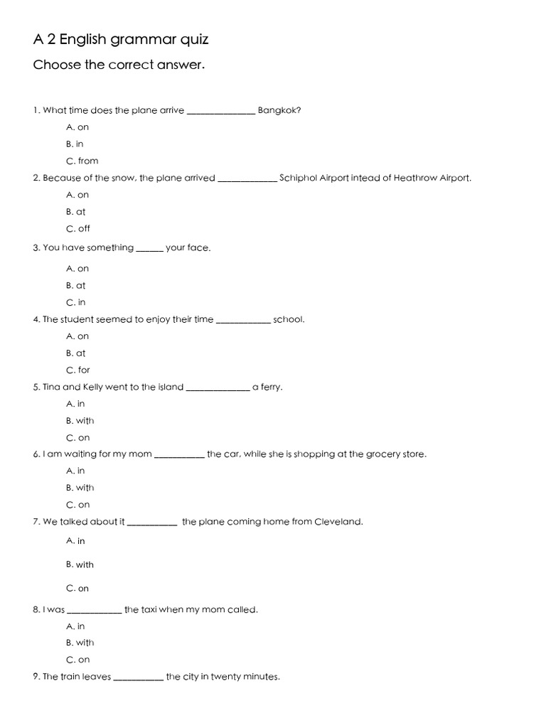 A 2 English Grammar Quiz | PDF | Chess Openings | Chess