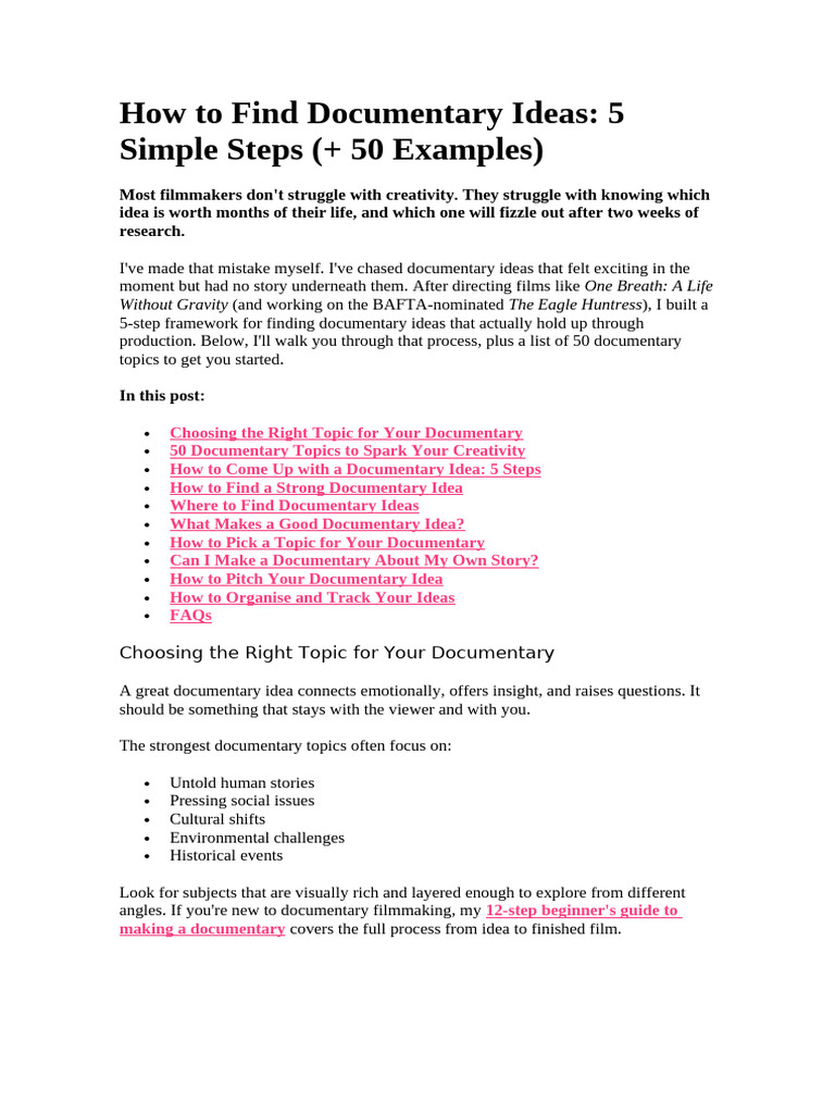 How to Find Documentary Ideas | PDF | Documentary Film | Filmmaking