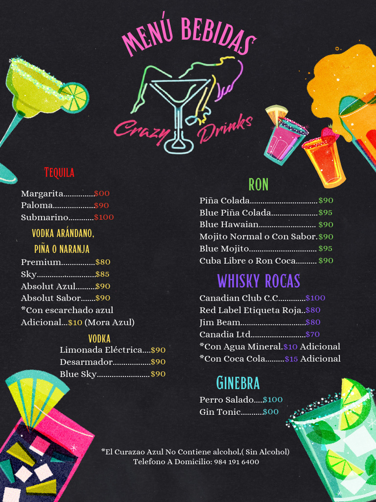 Menú Bebidas Bar Moderno Negro Naranja | PDF | Vodka | Bebidas Fermentadas