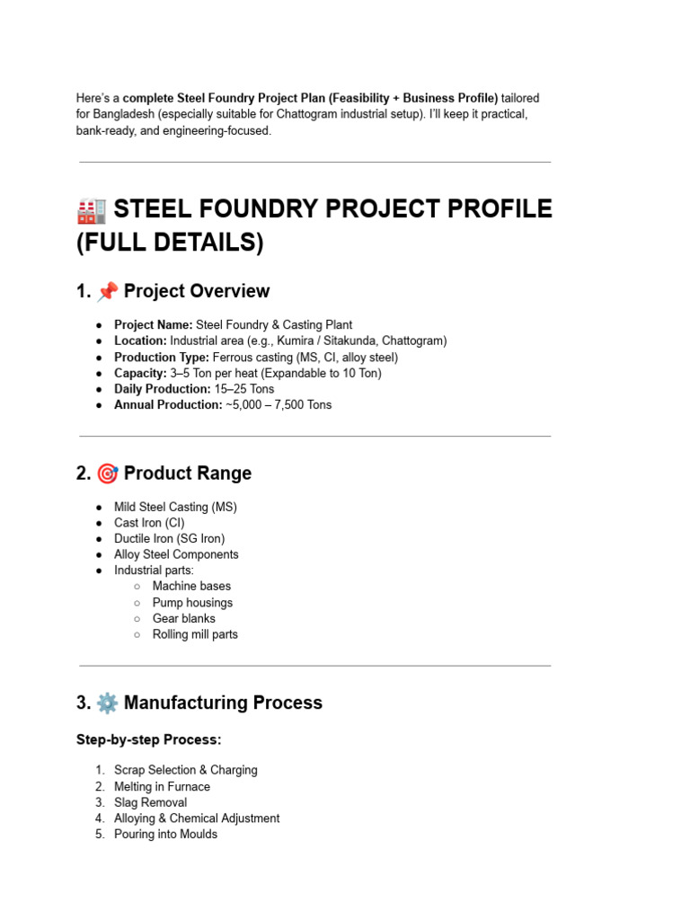 Project for Foundry Factory Plant | PDF | Foundry | Steel