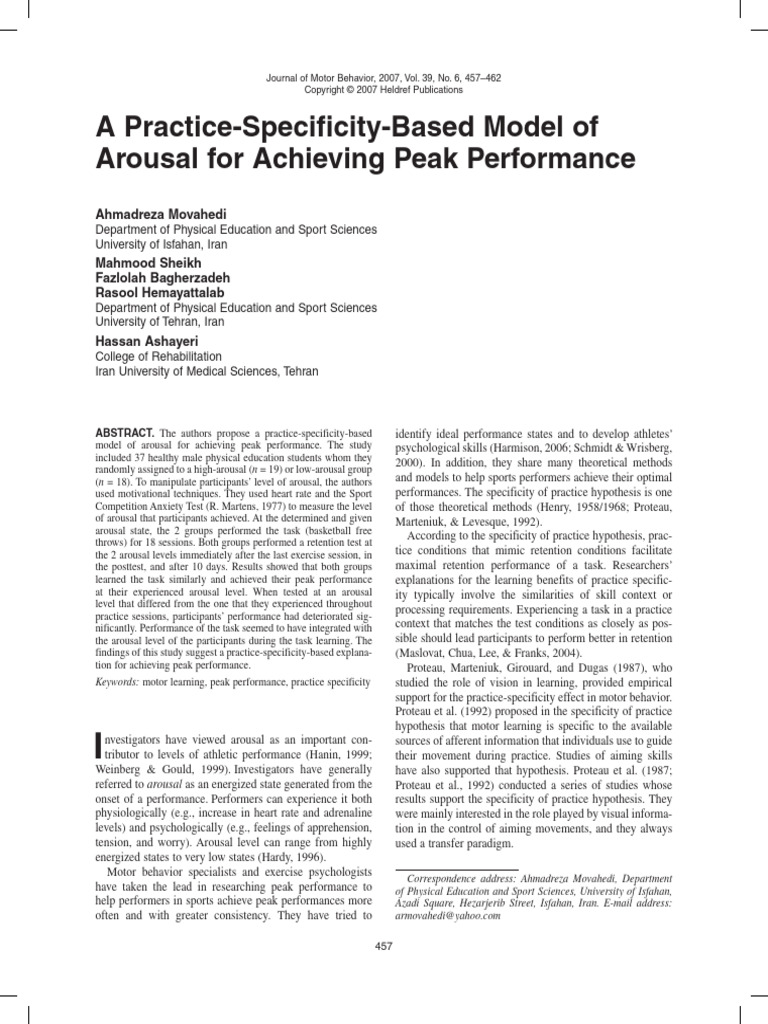 A Practice Specificity Based Model of Ar | PDF | Psychology | Cognition