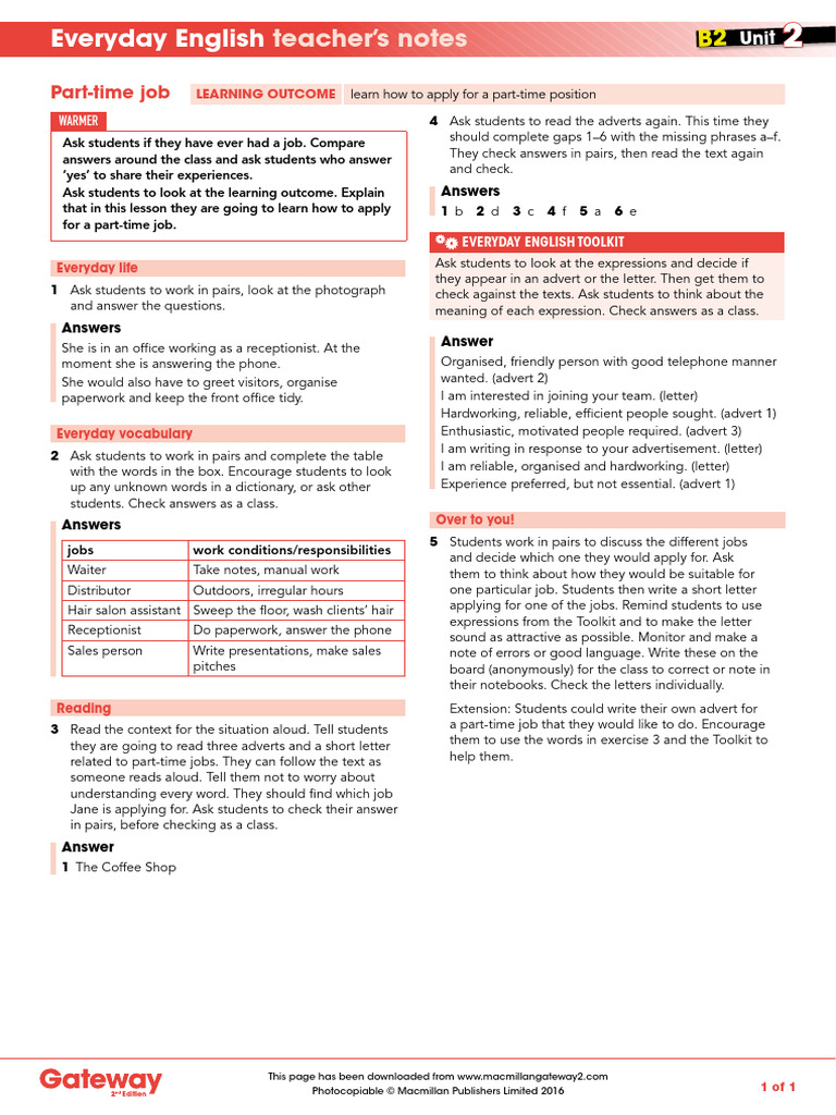 B2 UNIT 2 Everyday English Teacher's Notes | PDF | Learning | Cognition