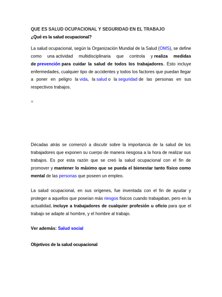 Que Es Salud Ocupacional y Seguridad en El Trabajo | PDF | Seguridad y ...