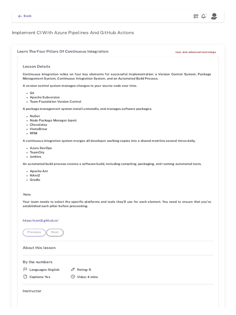 20. Learn the Four Pillars of Continuous Integration | PDF