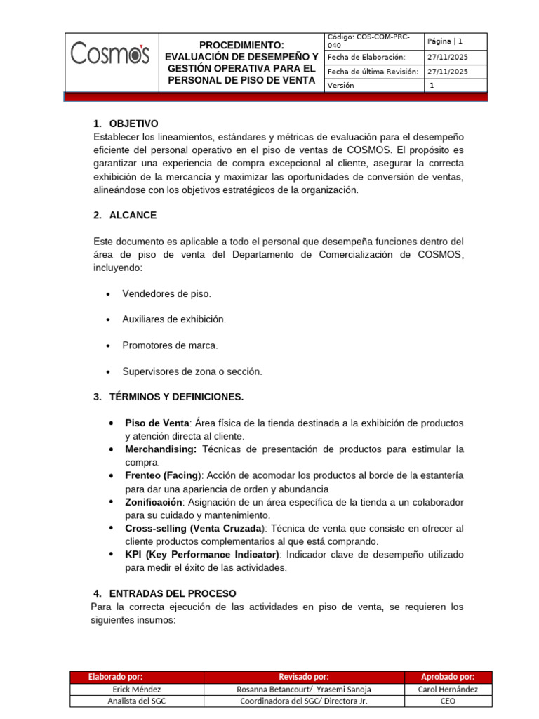 COS-COM-PRC-040 KPIs - y - Plan - Desempeño - Personal - Piso - Venta ...
