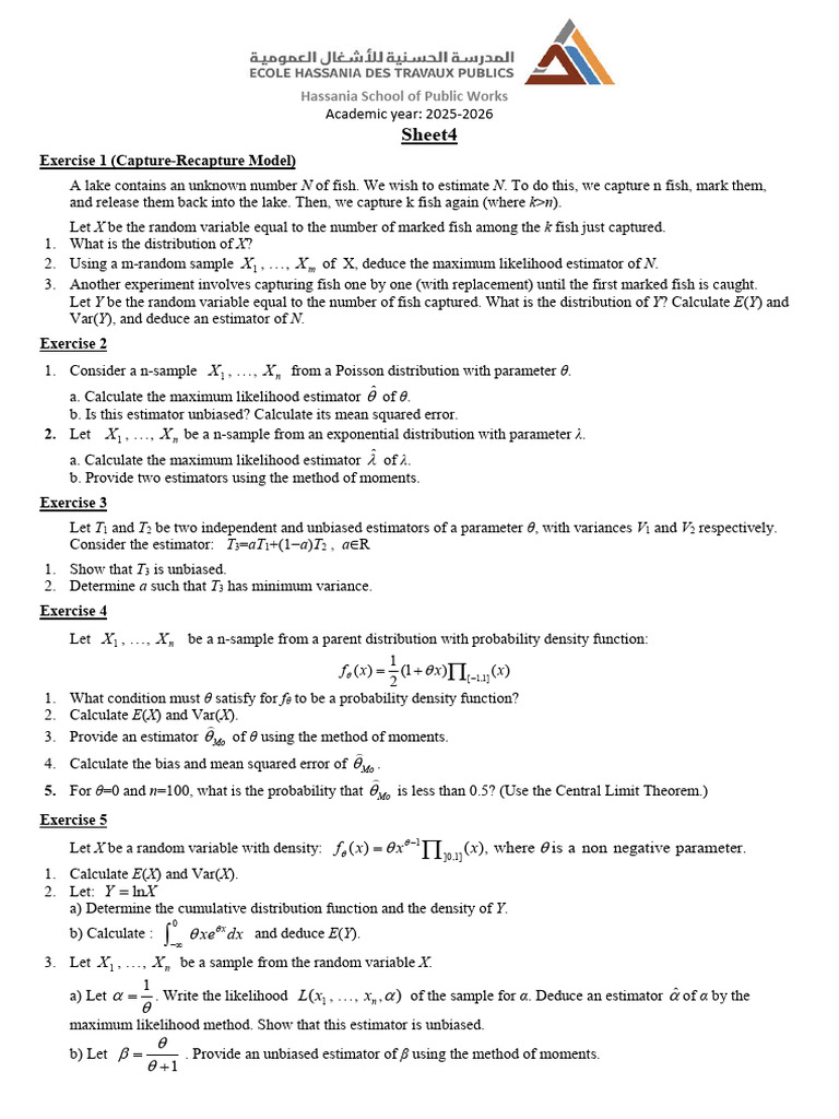 Sheet4 Exercises EHTP 2025 2026 | PDF | Estimator | Bias Of An Estimator