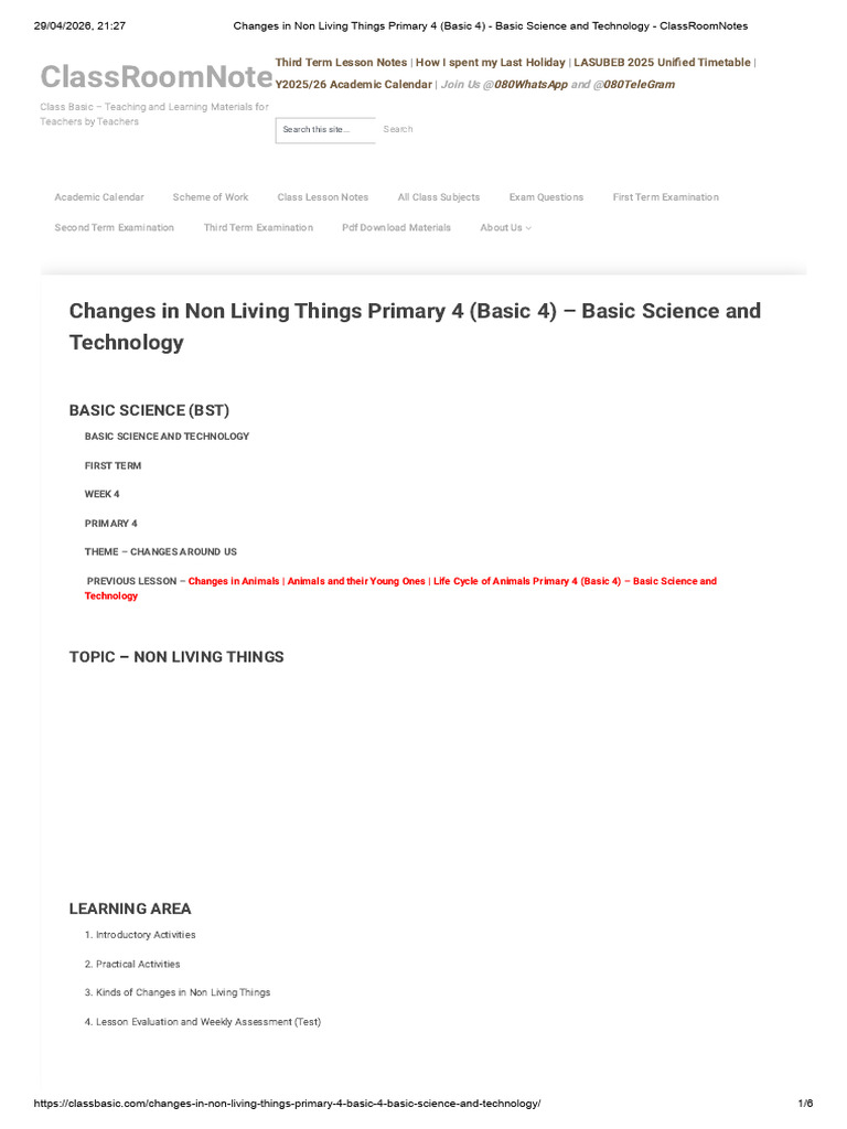 Changes in Non Living Things Primary 4 (Basic 4) - Basic Science and ...