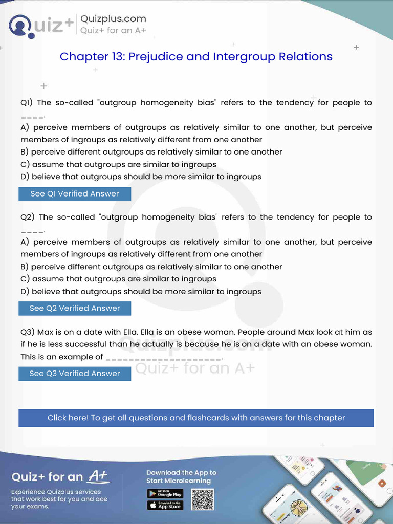 The Socalled Outgroup Homogeneity Bias Refers to the Tendency for ...