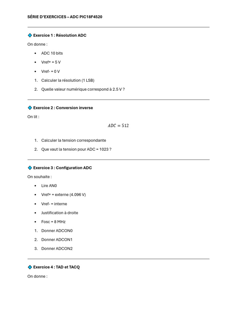 Série D'Exercices - Adc Pic18F4520 | PDF