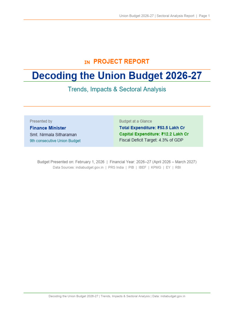 Union Budget Report 2026 27 | PDF | Government Budget Balance | Taxes