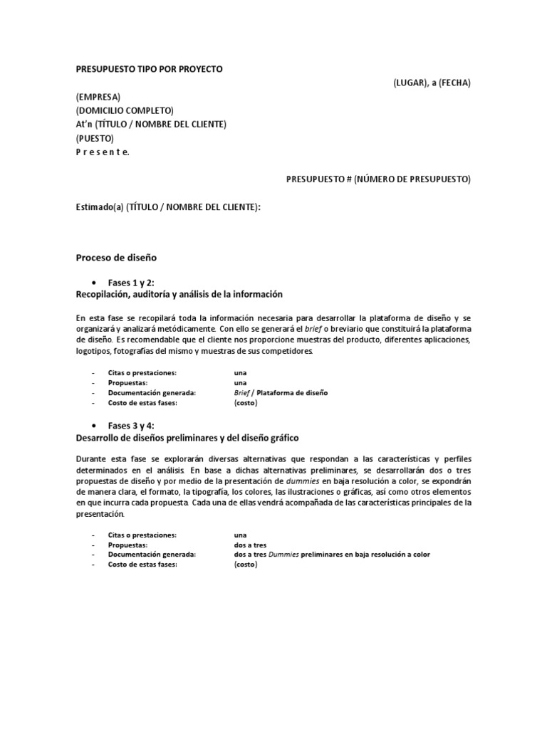 Presupuesto de Diseño por Proyecto | PDF | Diseño | Diseño gráfico