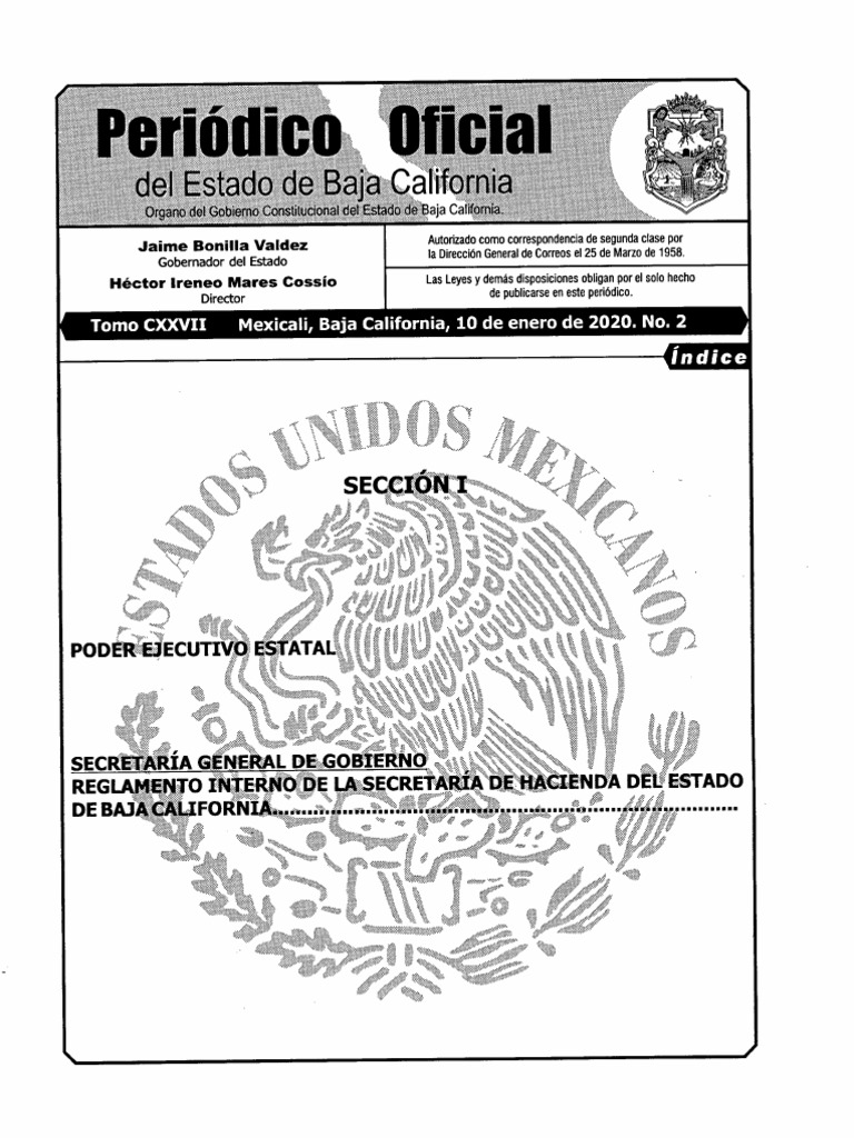 Reglamento Interno Secretaria de Hacienda de Baja California | PDF