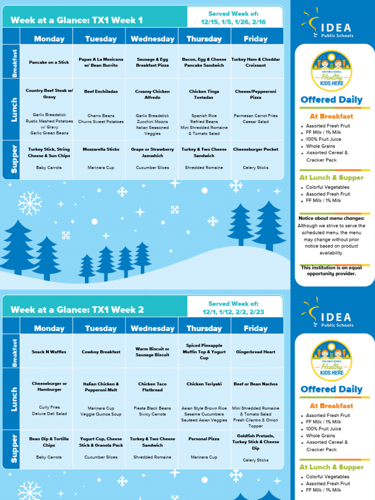 Winter Parent Menus ENG TX1 3 | PDF | Lunch | Salad