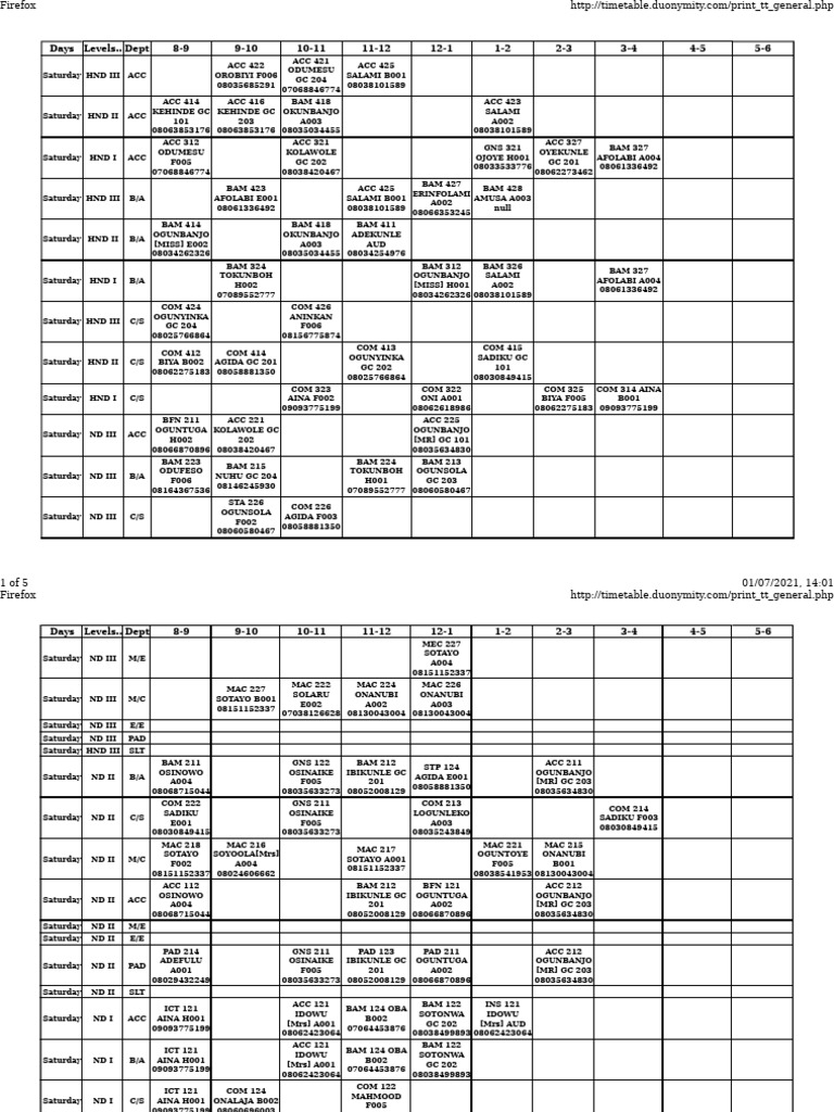 pt-2nd-sem-2020_2021-timetable--01-07-2021 | PDF
