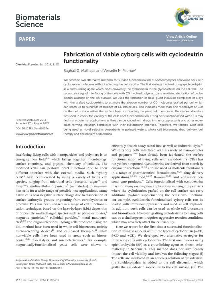 Mathapa, 2014 Fabrication of Viable Cyborg Cells With Cyclodextrin ...