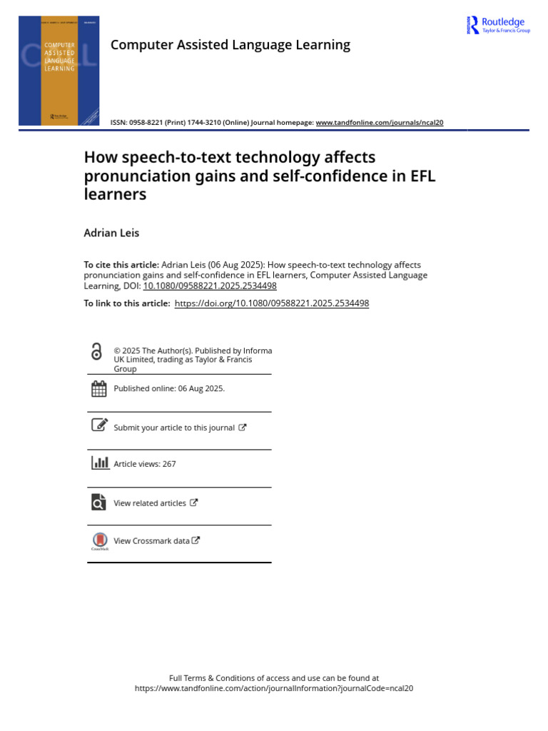 How Speech-To-text Technology Affects Pronunciation Gains and Self ...