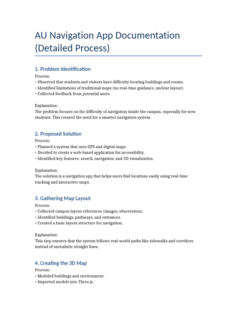 AU Navigation Detailed Process | PDF | Navigation | 3 D Computer Graphics