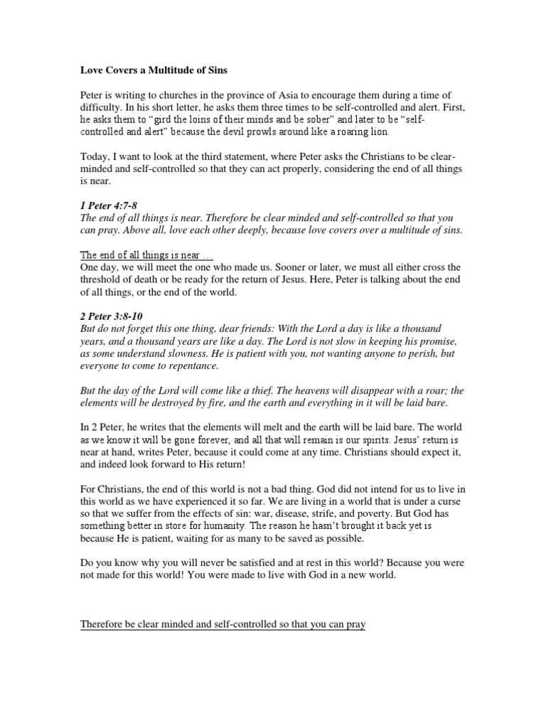 Love Covers A Multitude of Sins (Sermon) PDF Love Saint Peter