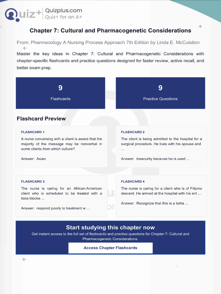 Flashcards for Chapter 7 Cultural and Pharmacogenetic Considerations | PDF