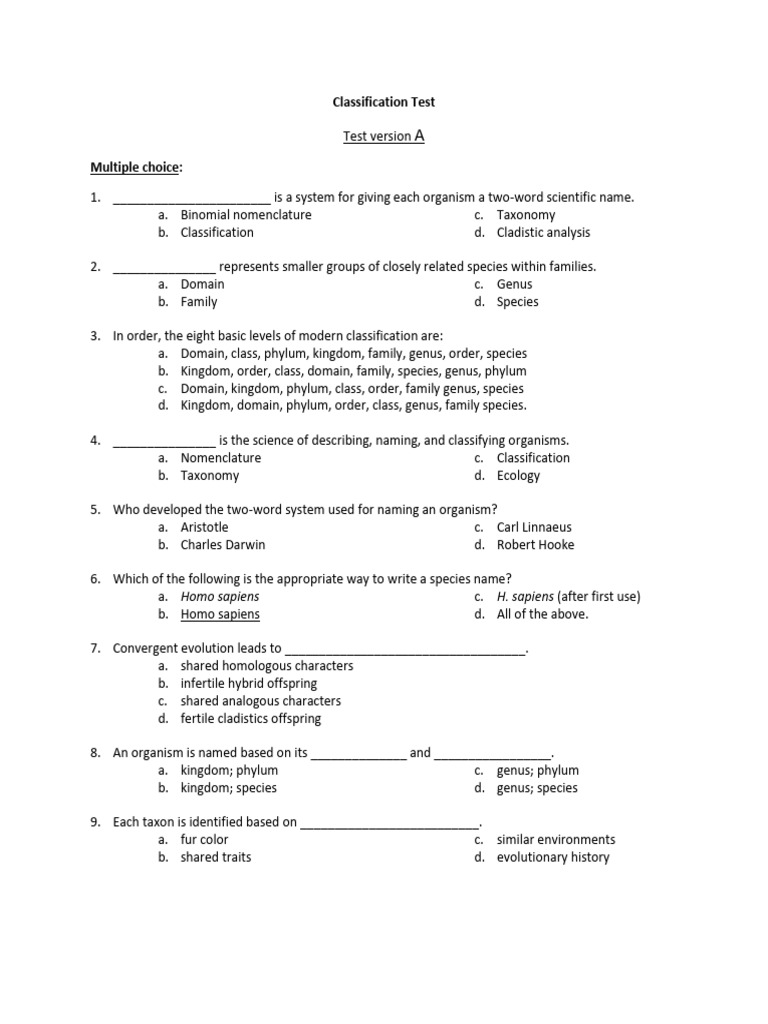 Classification 20Test.pdf20190128 6113 1yptakk | PDF | Taxonomy ...