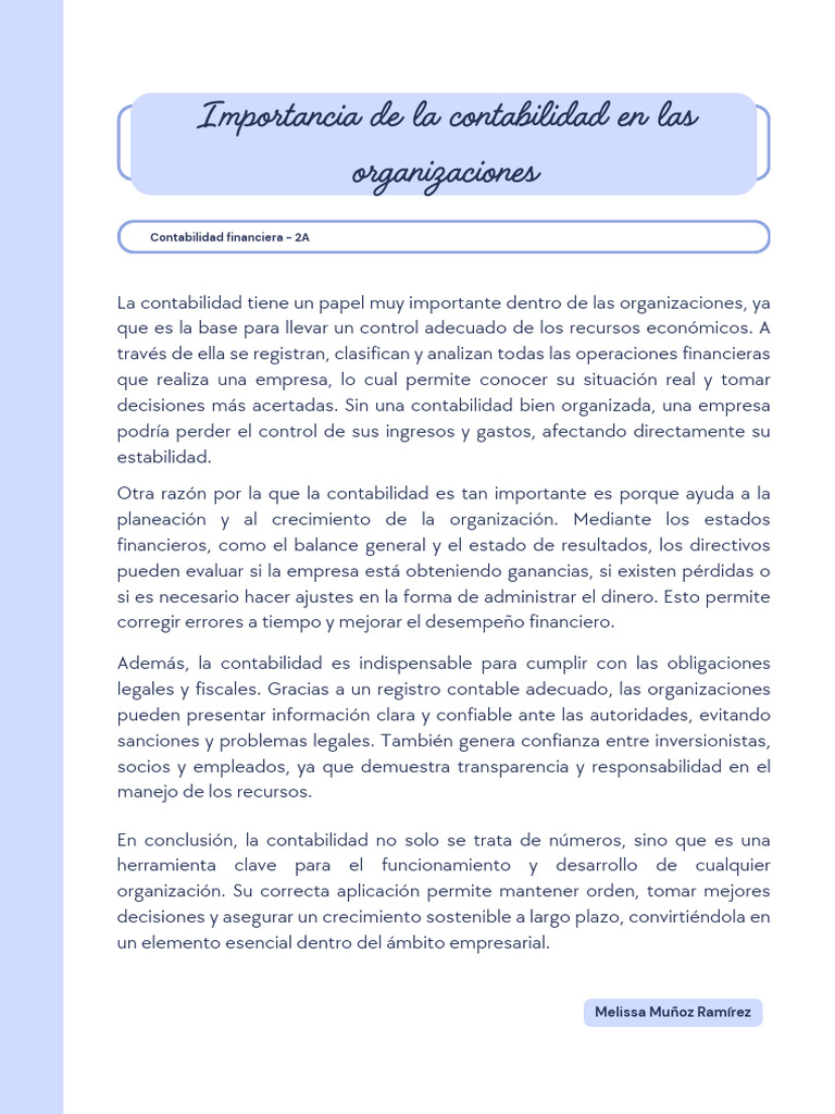 Importancia de La Contabilidad en Las Organizaciones | PDF