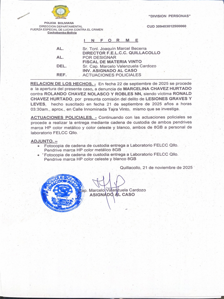 Entrega Pendrive a Laboratorio FELCC | PDF