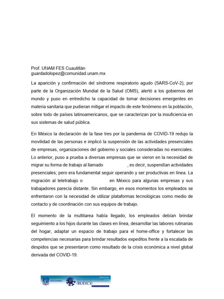 COVID 19 en México: Reflexión Del Teletrabajo en Tiempo de Pandemia ...