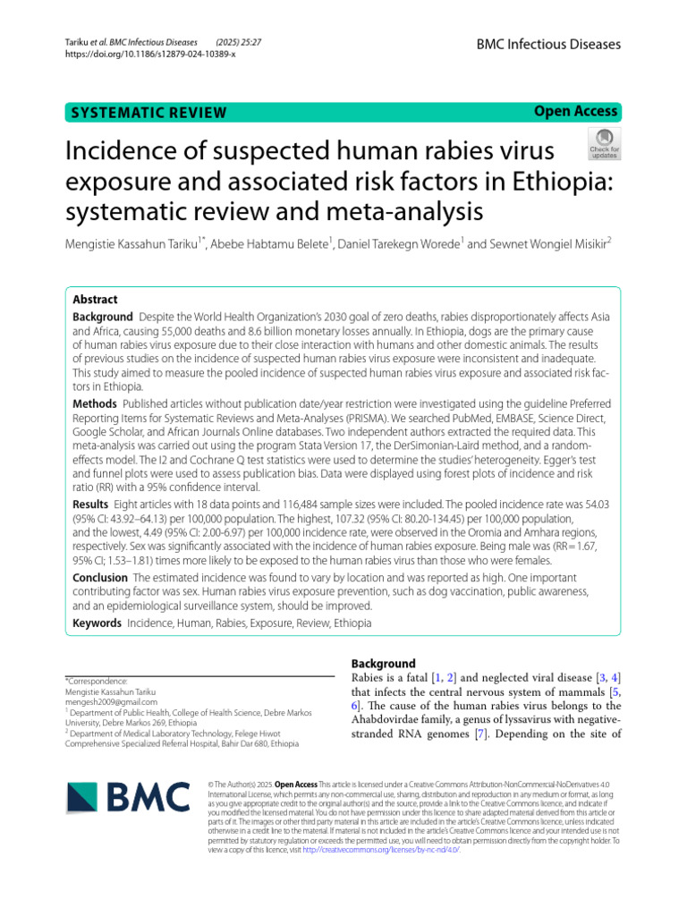 s12879-024-10389-x | PDF | Rabies | Systematic Review