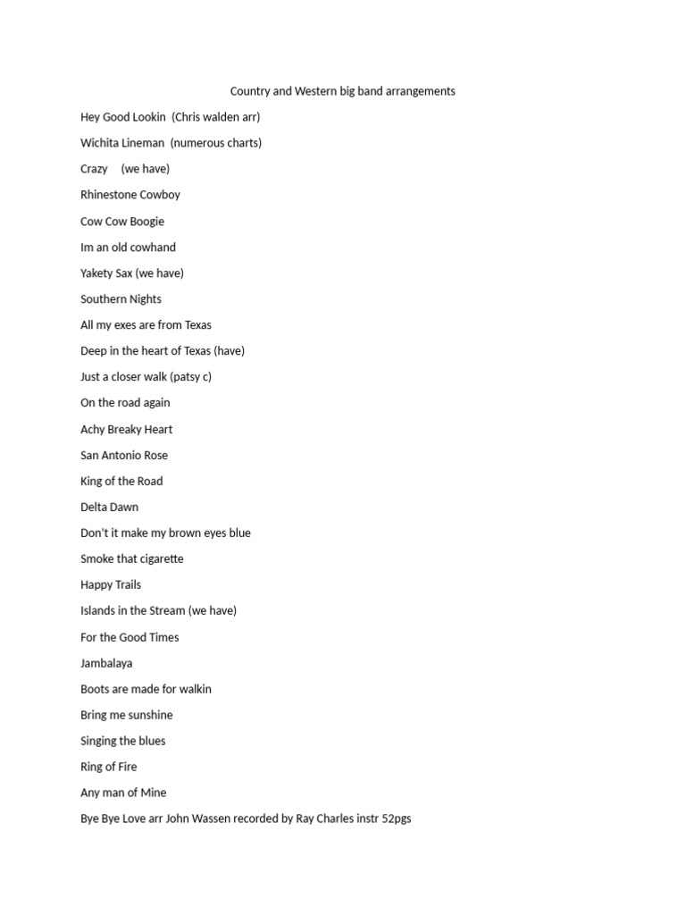 Country and Western Song List Edited | PDF