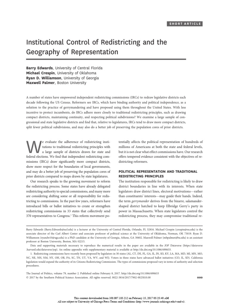 Edwards- Institutional Control of Redistricting and the Geography of ...