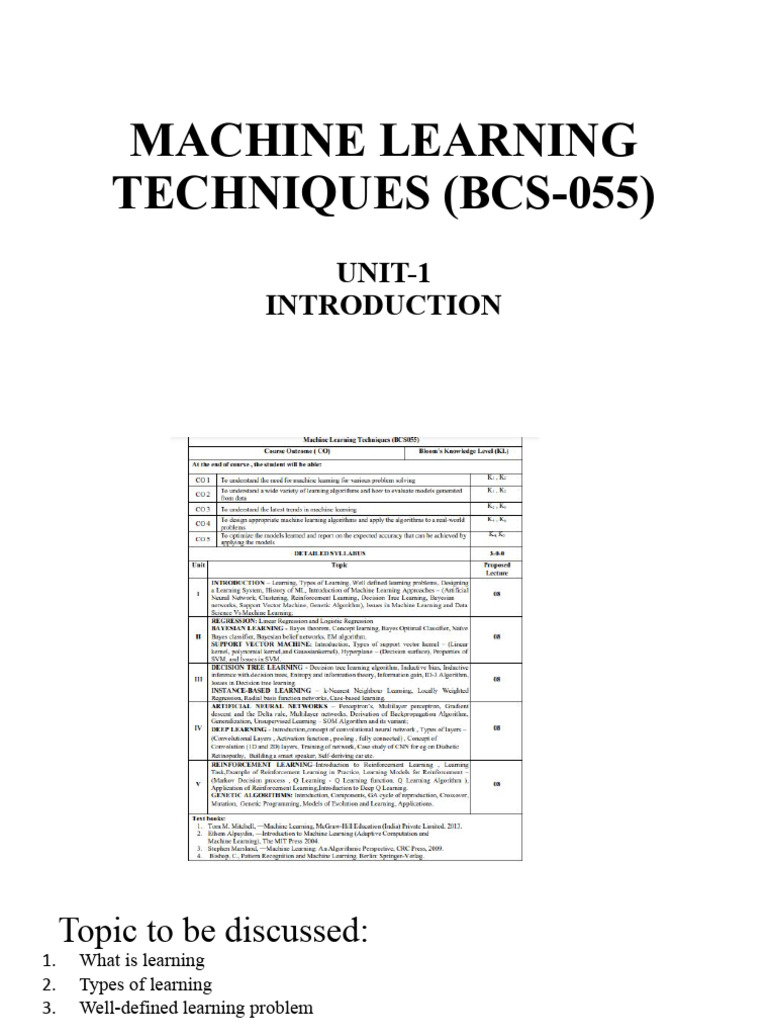 Unit-1 ML | PDF | Support Vector Machine | Machine Learning