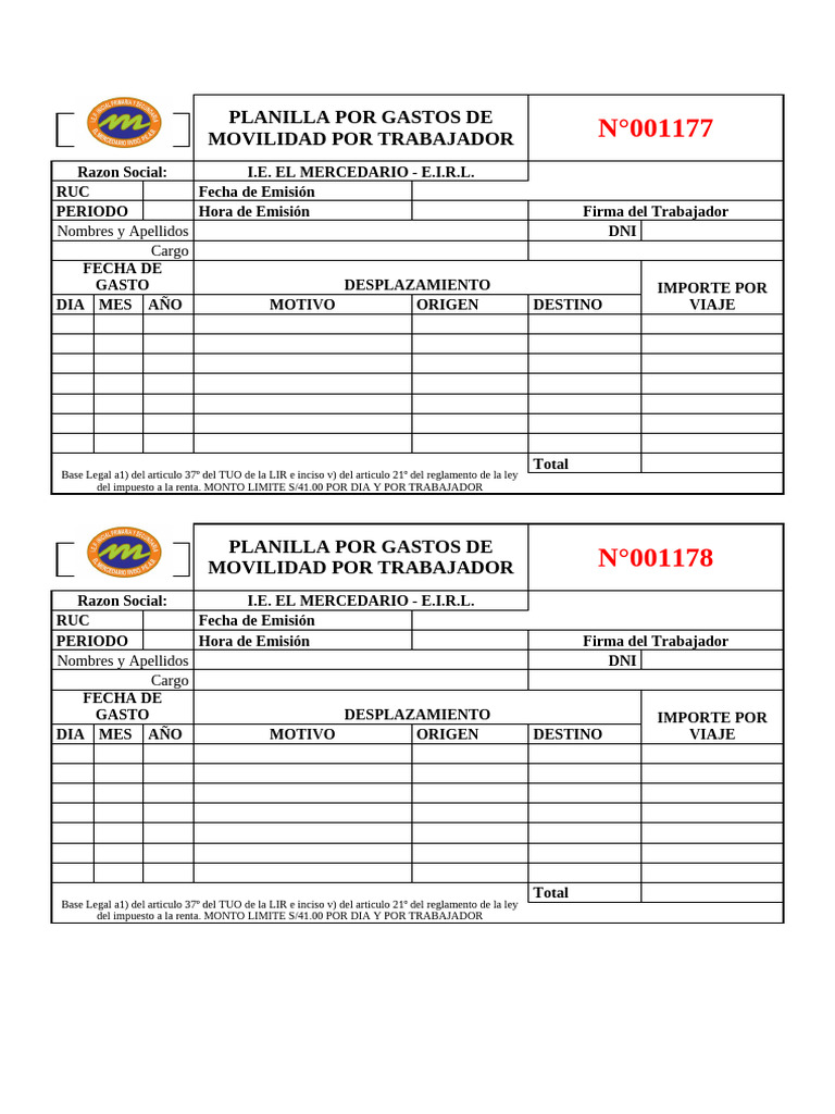 PLANILLA POR GASTOS DE MOVILIDAD POR TRABAJADO1 | PDF | Impuestos ...